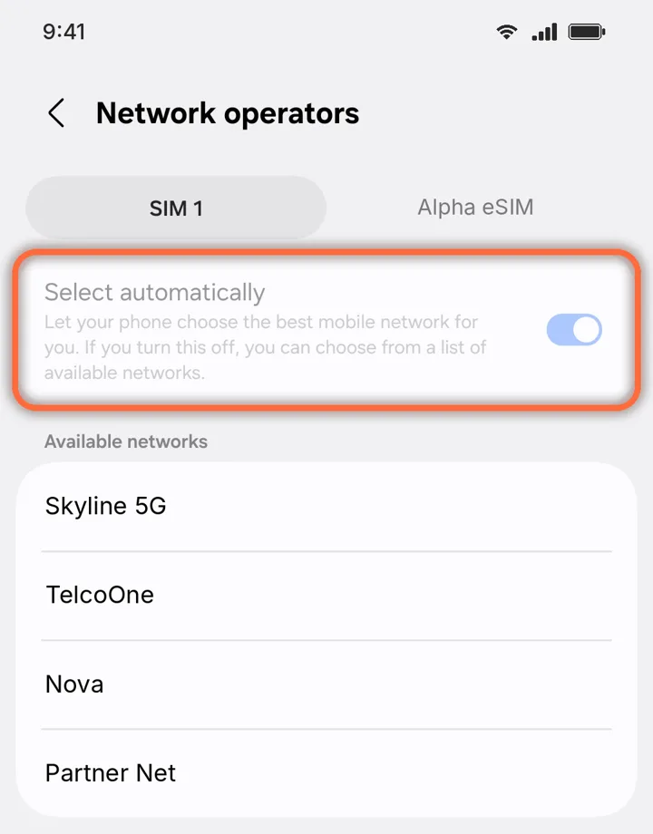 Network operators with Select automatically and a list of networks